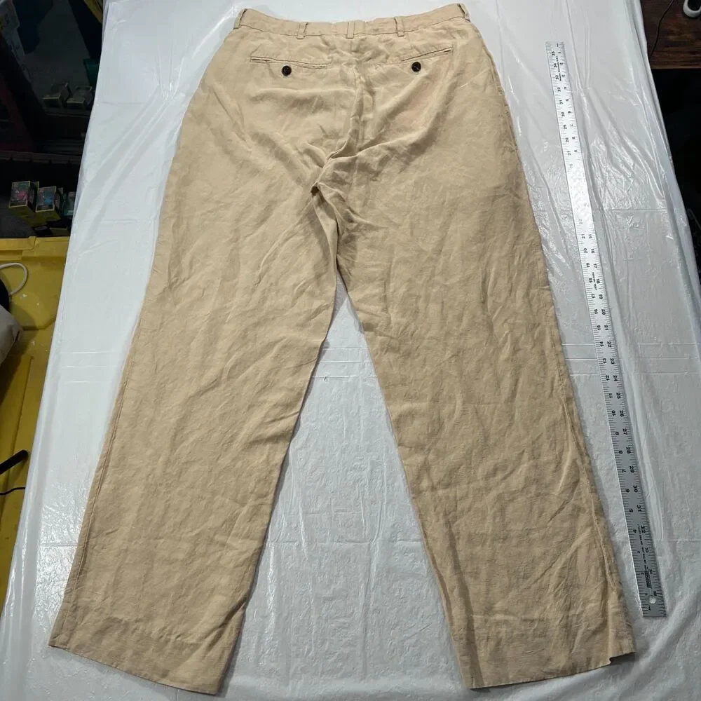 VTG Mens Polo Ralph Lauren Pants Trousers Linen Silk Khaki Tan 34x34 (34 x30)